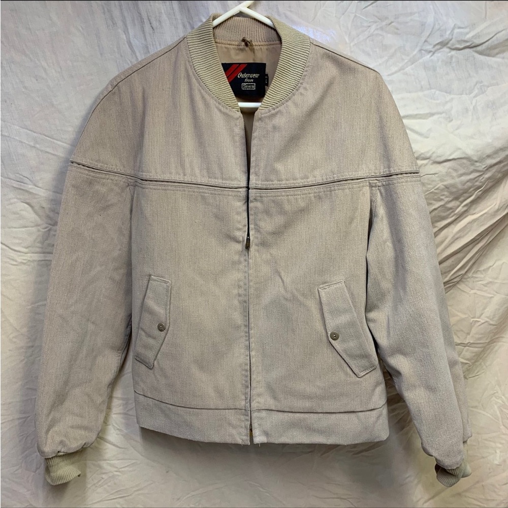 Vintage 80s Sears Harrington Baracuta Jacket L Tan Bomber Full Zip Corduroy